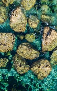 Preview wallpaper stones, water, bottom, sea, aerial view