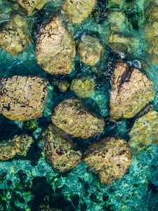 Preview wallpaper stones, water, bottom, sea, aerial view