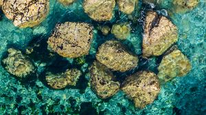 Preview wallpaper stones, water, bottom, sea, aerial view