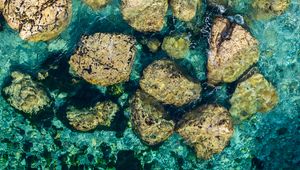 Preview wallpaper stones, water, bottom, sea, aerial view