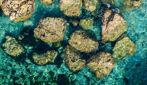 Preview wallpaper stones, water, bottom, sea, aerial view