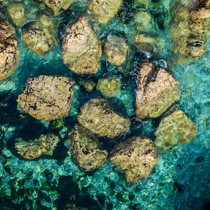 Preview wallpaper stones, water, bottom, sea, aerial view