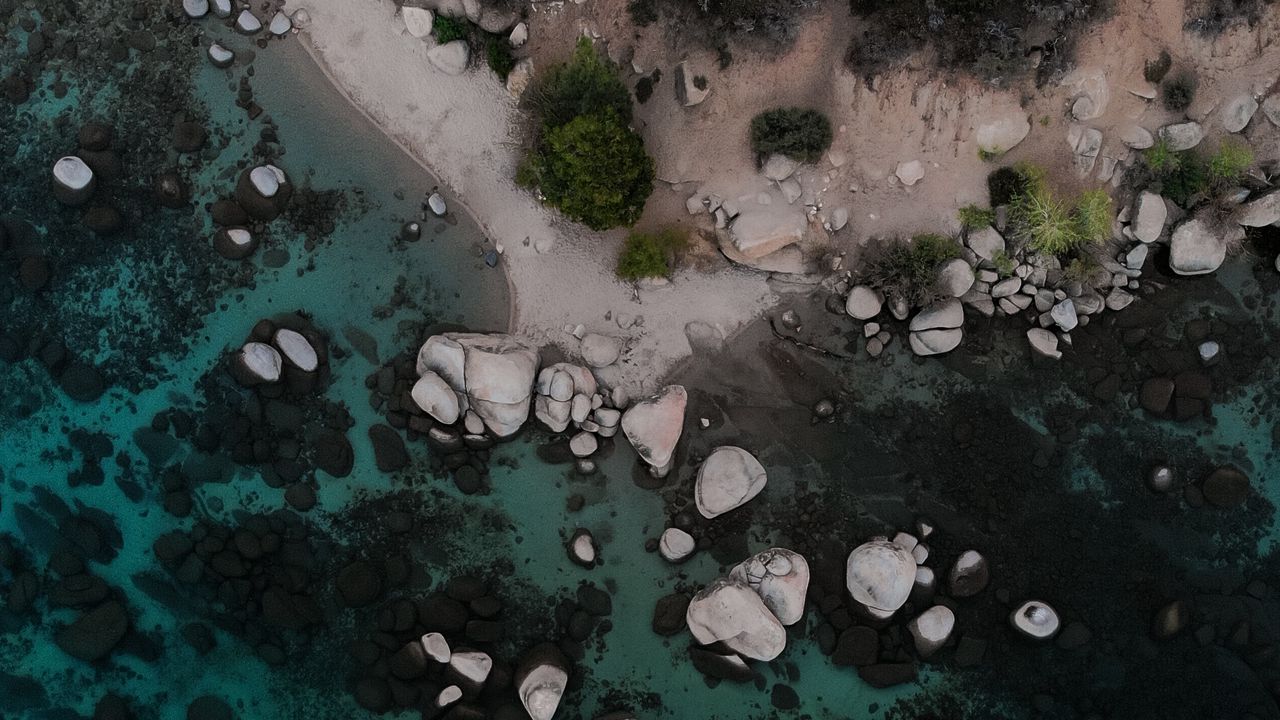 Wallpaper stones, water, coast, aerial view