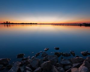 Preview wallpaper stones, water, decline, lake, evening