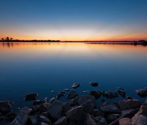 Preview wallpaper stones, water, decline, lake, evening