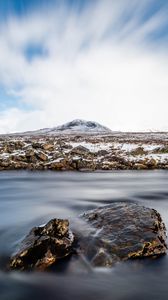 Preview wallpaper stones, water, fog, mountain, nature