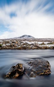 Preview wallpaper stones, water, fog, mountain, nature