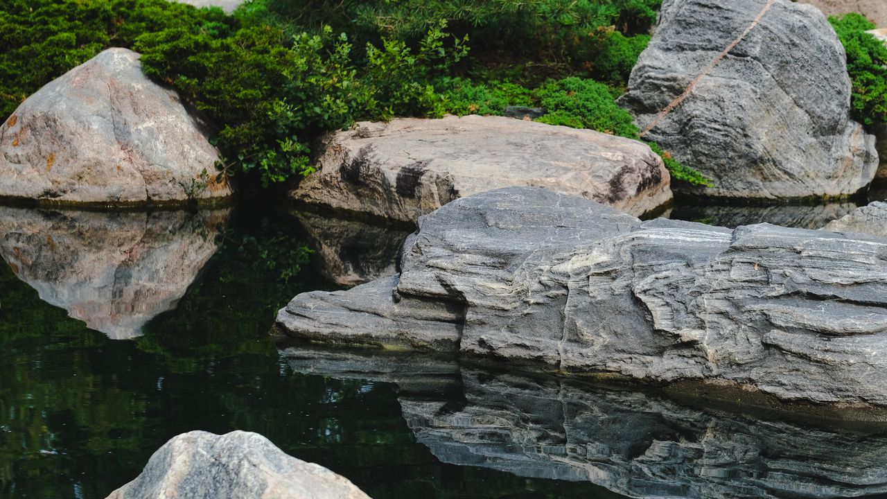 Wallpaper stones, water, pond, landscape, nature