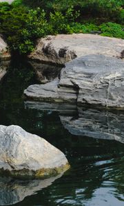 Preview wallpaper stones, water, pond, landscape, nature
