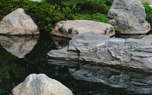 Preview wallpaper stones, water, pond, landscape, nature