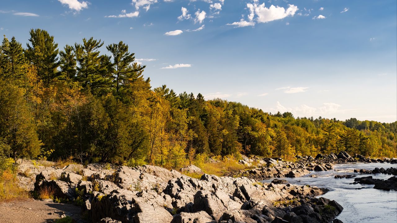 Wallpaper stones, water, river, trees
