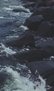 Preview wallpaper stones, water, sea, rocks, dark