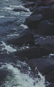 Preview wallpaper stones, water, sea, rocks, dark