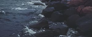 Preview wallpaper stones, water, sea, rocks, dark