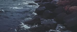 Preview wallpaper stones, water, sea, rocks, dark