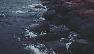 Preview wallpaper stones, water, sea, rocks, dark