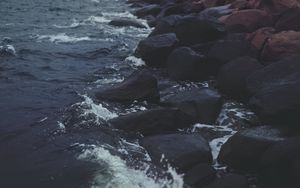 Preview wallpaper stones, water, sea, rocks, dark