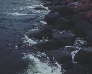 Preview wallpaper stones, water, sea, rocks, dark