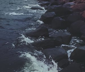 Preview wallpaper stones, water, sea, rocks, dark