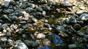 Preview wallpaper stones, water, shadows, stream, moss