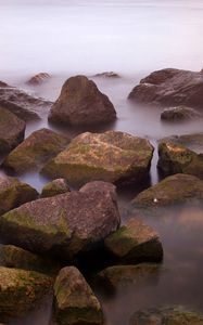 Preview wallpaper stones, water, sharp, fog