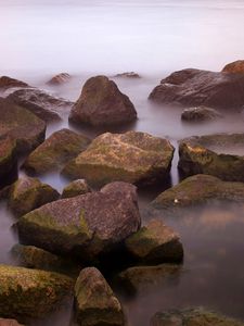 Preview wallpaper stones, water, sharp, fog