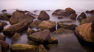 Preview wallpaper stones, water, sharp, fog