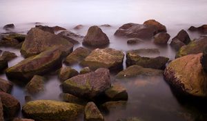 Preview wallpaper stones, water, sharp, fog