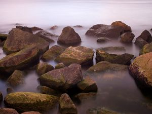 Preview wallpaper stones, water, sharp, fog