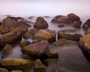 Preview wallpaper stones, water, sharp, fog