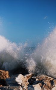 Preview wallpaper stones, water, splash, wave, sea, shore