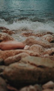 Preview wallpaper stones, water, spray, sea, shore