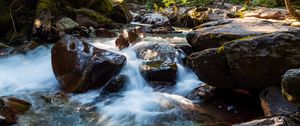 Preview wallpaper stones, water, stream, trees, nature