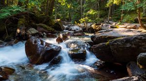 Preview wallpaper stones, water, stream, trees, nature