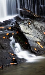 Preview wallpaper stones, water, waterfall, splashes, leaves