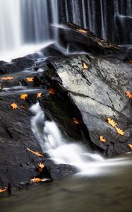 Preview wallpaper stones, water, waterfall, splashes, leaves