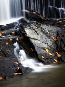 Preview wallpaper stones, water, waterfall, splashes, leaves