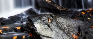 Preview wallpaper stones, water, waterfall, splashes, leaves