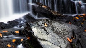 Preview wallpaper stones, water, waterfall, splashes, leaves