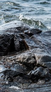 Preview wallpaper stones, water, waves, lake, splashes