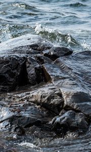 Preview wallpaper stones, water, waves, lake, splashes