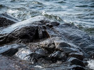 Preview wallpaper stones, water, waves, lake, splashes