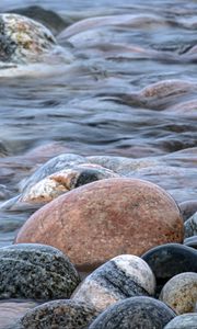 Preview wallpaper stones, water, waves, river, stream