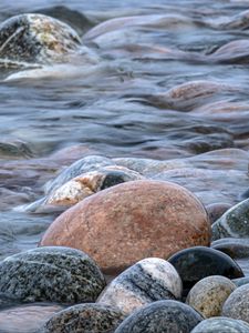 Preview wallpaper stones, water, waves, river, stream