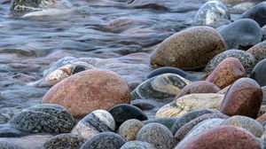 Preview wallpaper stones, water, waves, river, stream