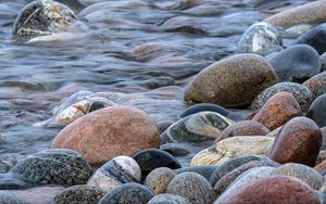 Preview wallpaper stones, water, waves, river, stream