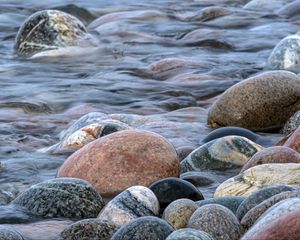 Preview wallpaper stones, water, waves, river, stream