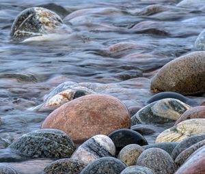 Preview wallpaper stones, water, waves, river, stream