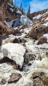 Preview wallpaper stones, waterfall, ice, snow, nature