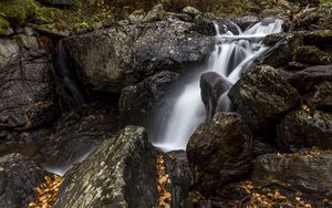 Preview wallpaper stones, waterfall, leaves, autumn